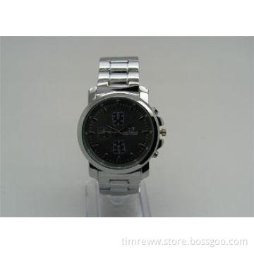 Japan analog Movement Men Quartz Watch black dial 3 eyes de